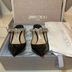 Jimmy Choo Black Bing 100 Heels with Sparkling Strap